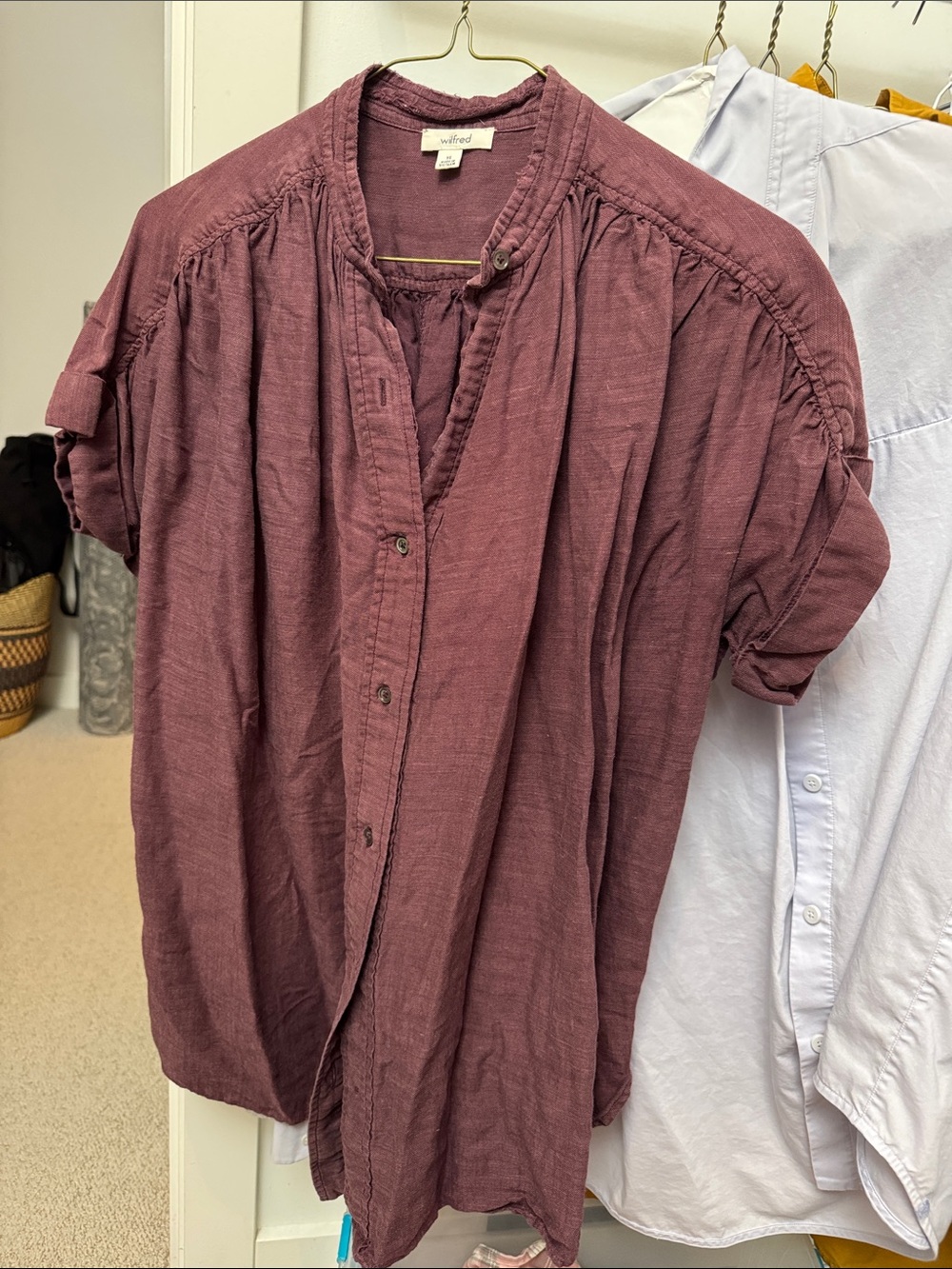 Wilfred/Aritzia | Bertillon Blouse in Cabernet Wine Sz. XS Oversized Fit